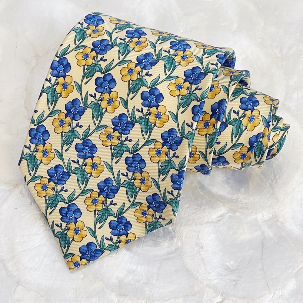 Yellow & Blue Floral Classic Men’s Silk Tie Groom